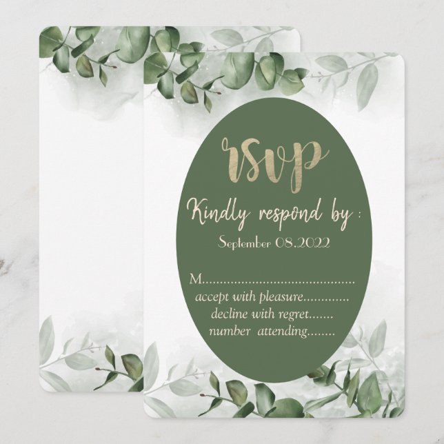 Convite Boho Aquarela Eucalipto Folhagem RSVP (Frente/Verso)