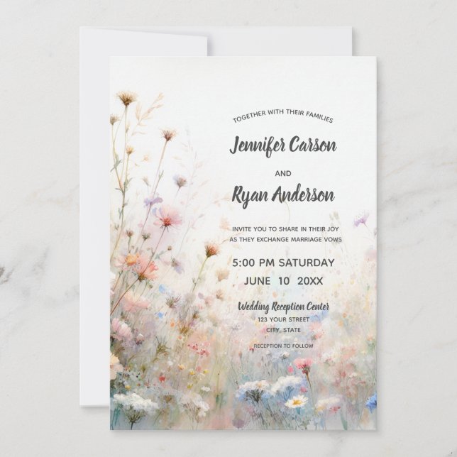 Convite Boho Aquarela Floral Flor de Campo Personalize (Frente)