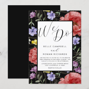 Convite Boho Aquarela Flores Silvestres Casamento Preto e 