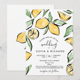 Convite Boho Aquarela Limão Folhagem de Citros Verão