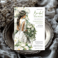 Boho aquarela verde e peonias brancas nozes