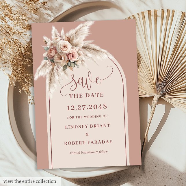 Convite Boho Arch Dusty Pink Floral Save The Date Card (Boho Arch Dusty Pink Floral Save The Date Card

)