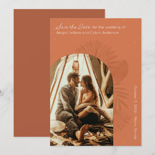 Convite Boho Arch e Palm Terracotta salvam a data