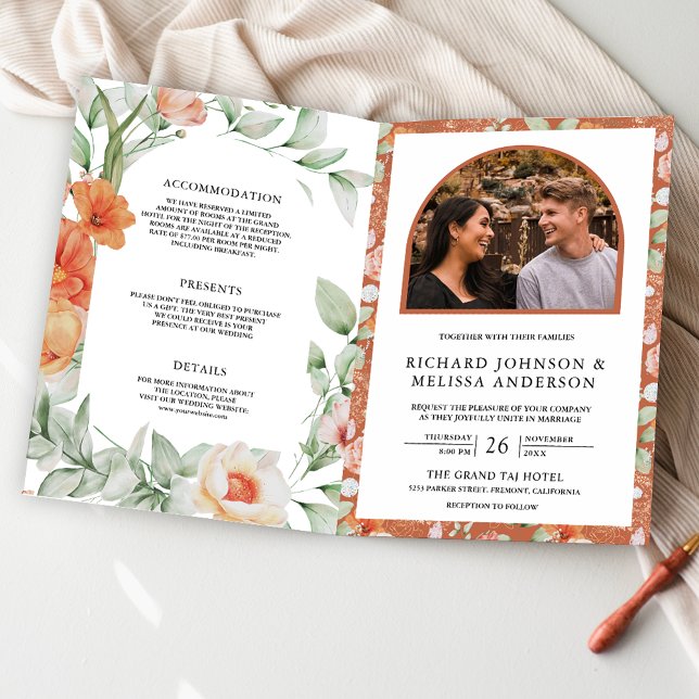 Convite Boho Arch Earthy Floral All in One QR Code Wedding (Criador carregado)
