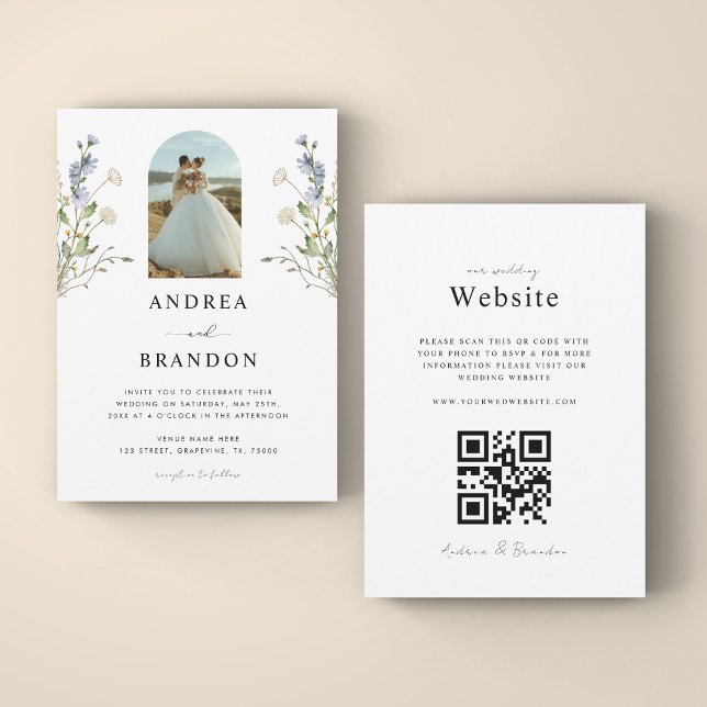 Convite Boho Arch Foto de Flores Selvagens Tudo em Um Casa (Criador carregado)