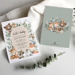Convite Boho Arch Greenery Woodland Animals Baby Shower<br><div class="desc">This elegant baby shower invitation features a modern boho arch adorned with soft watercolor greenery and adorable animals from the woods. Suitable for both boy and girl baby shower.</div>