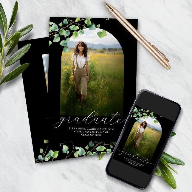 Convite Boho Arch Ivy, Graduação Negra (Criador carregado)