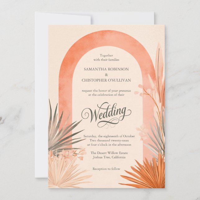 Convite Boho Arch Pampas Grass Wedding (Frente)