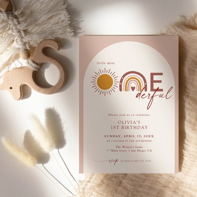 Convite Boho Arch Rainbow primeiro aniversario Miss Oneinc (Criador carregado)
