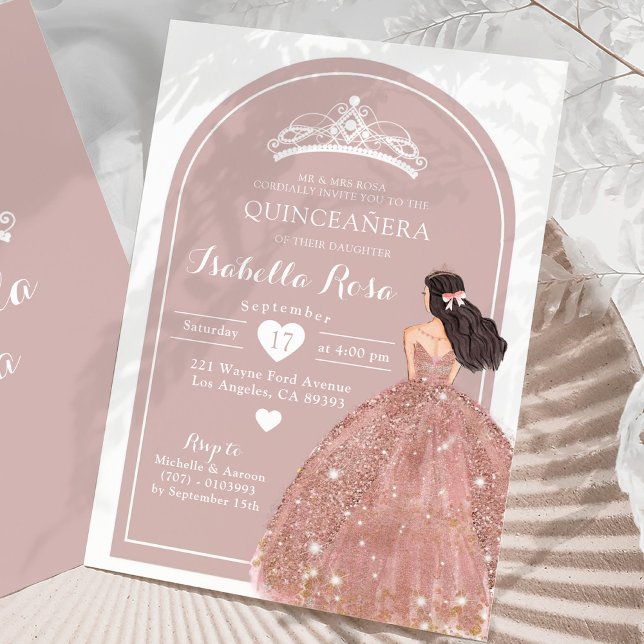 Convite Boho Arch Rosa Dourada Princesa Mexicana Quinceañe (Criador carregado)