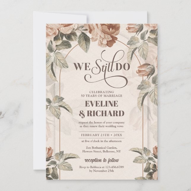 Convite Boho arch vintage terracotta rosa ainda fazemos (Frente)