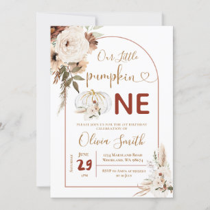 Convite Boho Arch White Pumpkin primeiro aniversario Pampa