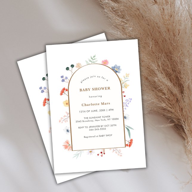 Convite Boho Arch Wildflower Frame Chá de fraldas (Boho Arch Wildflower Floral Frame Baby Shower Invitation)