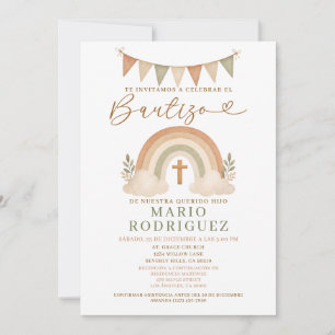 Convite Boho Arco-íris Bautizo Espanhol