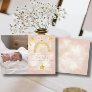 Convite Boho arco-íris pinky magro estrelas douradas