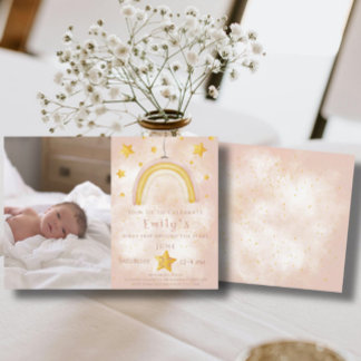 Convite Boho arco-íris pinky magro estrelas douradas