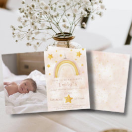 Convite Boho arco-íris pinky magro estrelas douradas