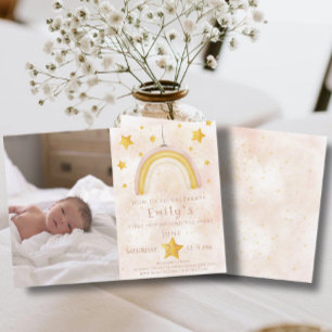 Convite Boho arco-íris pinky magro estrelas douradas