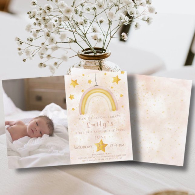 Convite Boho arco-íris pinky magro estrelas douradas (Criador carregado)