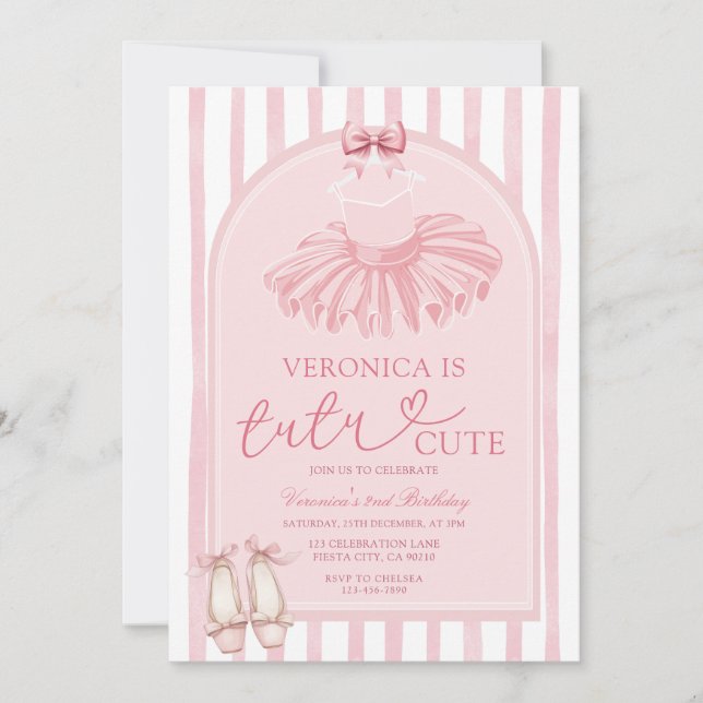 Convite Boho Arco Laço Rosa Tutu Bailarina Fofa Aniversári (Frente)
