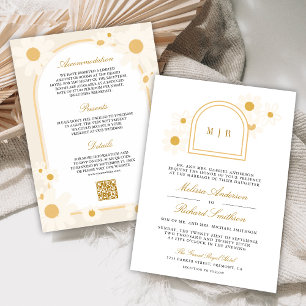 Convite Boho Arco Retro Amarelo Daisy Casamento Tudo em Um