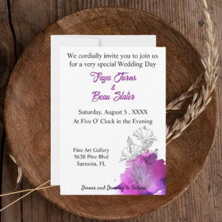 Convite Boho Artístico Floral Casamento com Púrpura de Aqu