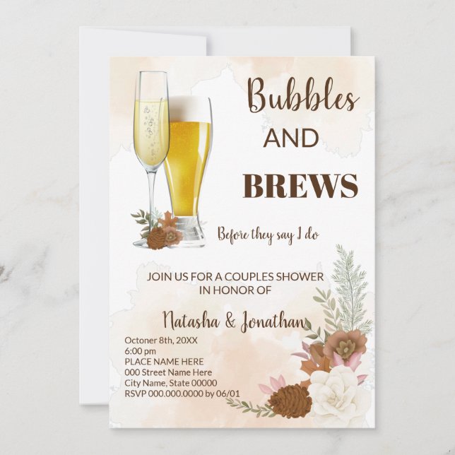 Convite Boho Autumn Bubble & Brews Chá (Frente)