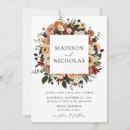 Convite Boho Autumn Floral Frame Wedding