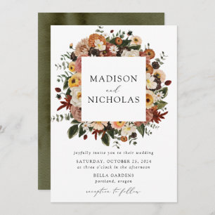 Convite Boho Autumn Floral Frame Wedding