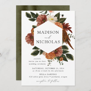 Convite Boho Autumn Floral Frame Wedding