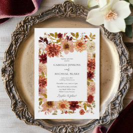 Convite Boho Autumn Floral QR Code Wedding Invitation