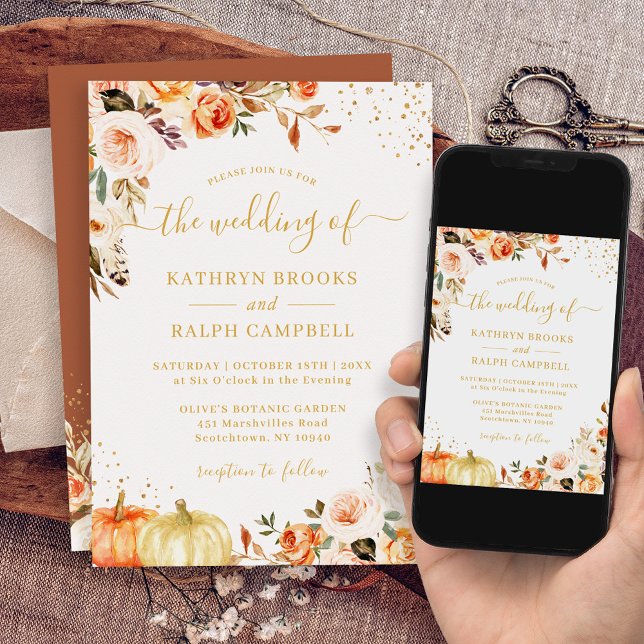 Convite Boho Autumn Floral Terracotta Dourado Casamento Pu (Perfect for couples seeking a boho-chic wedding theme with a touch of autumnal charm.)