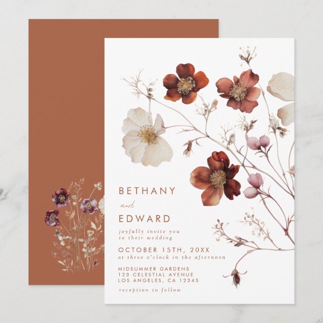 Convite Boho Autumn Floral Wedding (Frente/Verso)