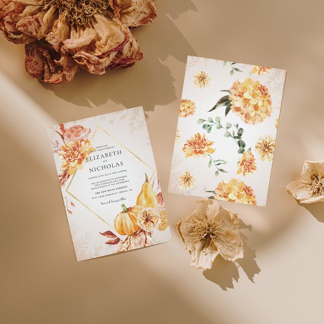 Convite Boho Autumn Pumpkin | Casamento Floral (Criador carregado)
