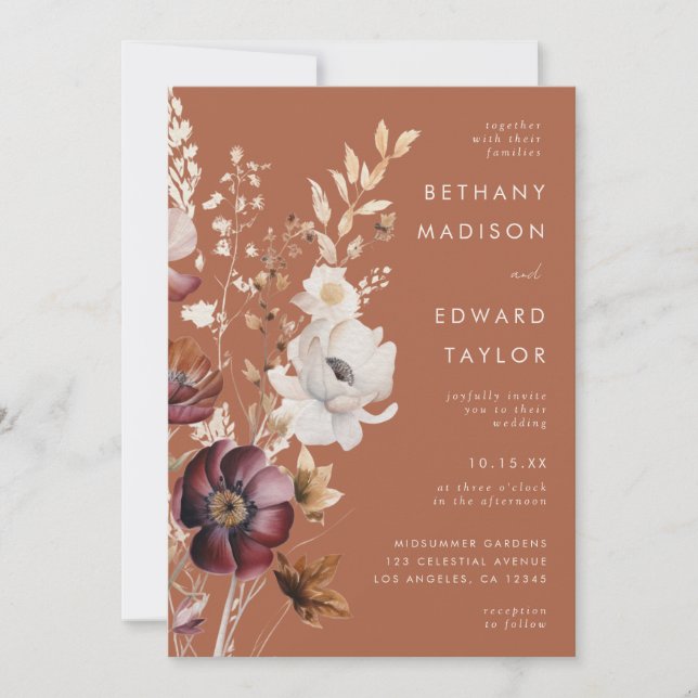 Convite Boho Autumn Wildflower All-In-One Wedding (Frente)