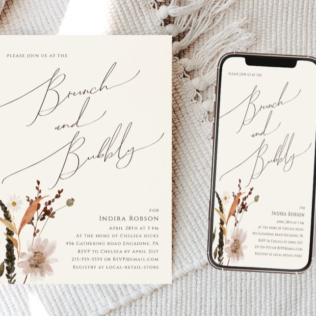 Convite Boho Autumn Wildflower | Beige Brunch e Bubble (Criador carregado)