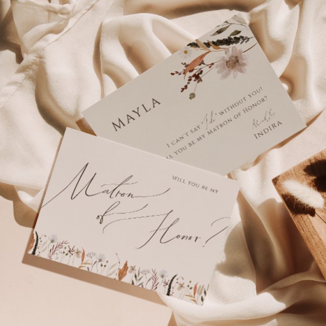 Convite Boho Autumn Wildflower Beige Matron of Honor Card (Criador carregado)