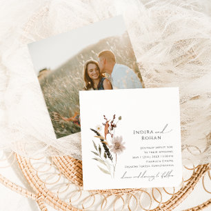 Convite Boho Autumn Wildflower   Casamento quadrado de fot