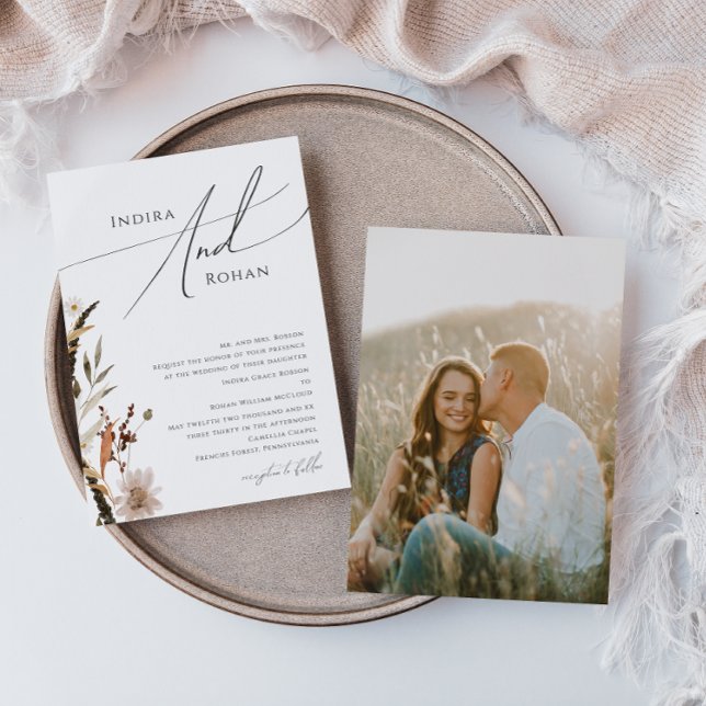 Convite Boho Autumn Wildflower | Foto de casamento tradici (Criador carregado)
