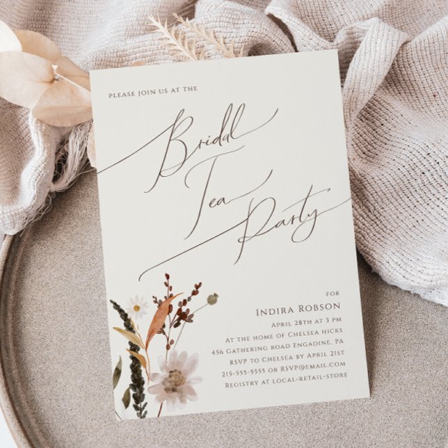 Convite Boho Autumn Wildflower | Partido Beige Bridal Tea (Criador carregado)