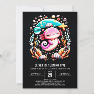 Convite Boho Axolotl - Aniversário Personalizado