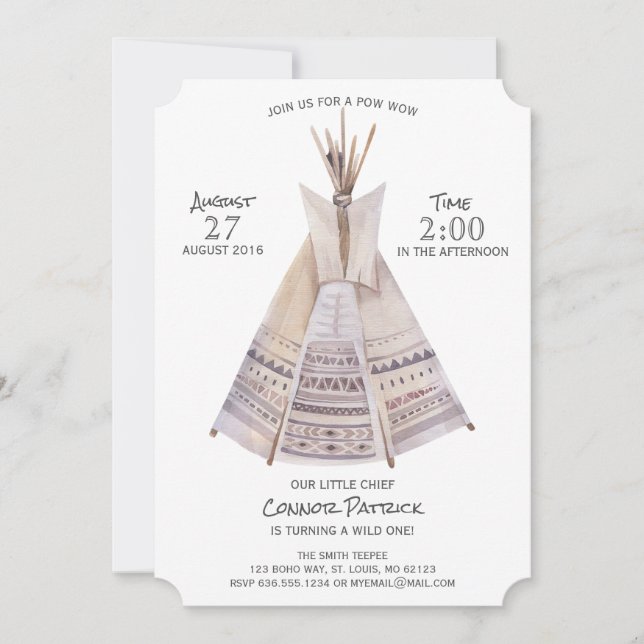 Convite Boho Aztec Teepee Primeiro Aniversário (Frente)