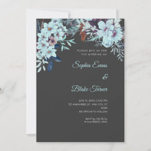 Convite Boho Azul Floral Inverno Cinza Sombra Casamento