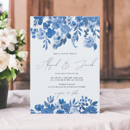Convite Boho azul rústico mão pintada floral casamento
