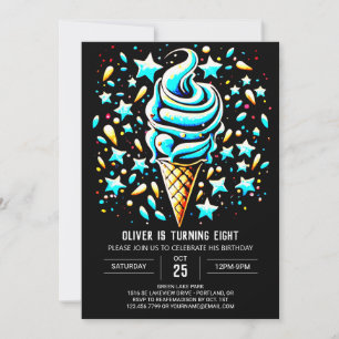 Convite Boho Azul Sorvete Aniversário