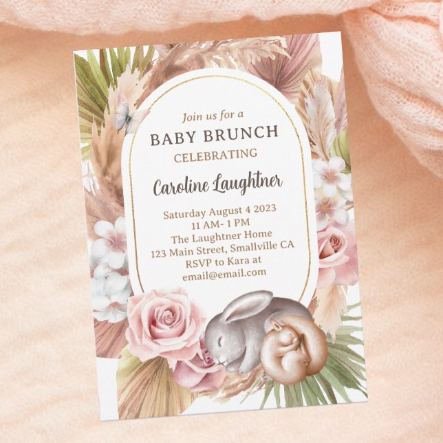 Convite Boho Baby Animal Dormindo Woodland Baby Brunch (Criador carregado)