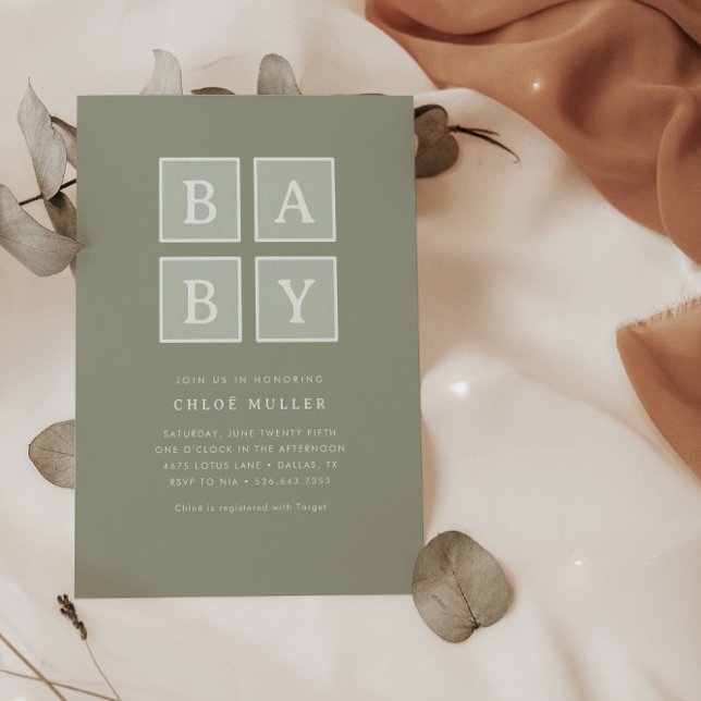 Convite Boho Baby Blocks Mudou Chá de fraldas Moderno | (Criador carregado)