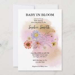Convite Boho Baby Em Flor Jardin de Flores Aquarela