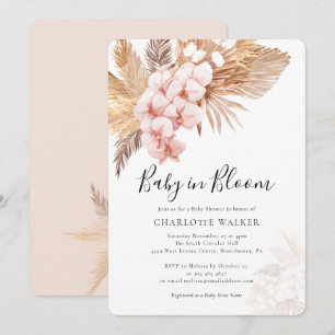 Convite Boho Baby em Flor Pampas Rosa Chuva de Pétalas