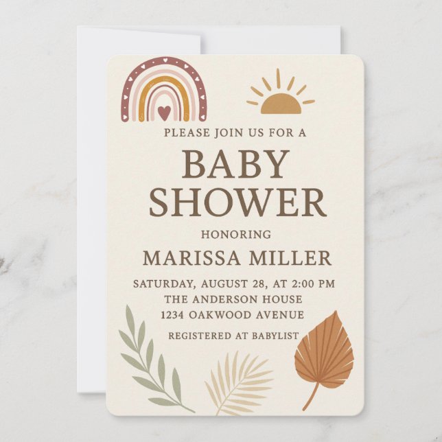 Convite Boho Baby Shower Invitation (Frente)